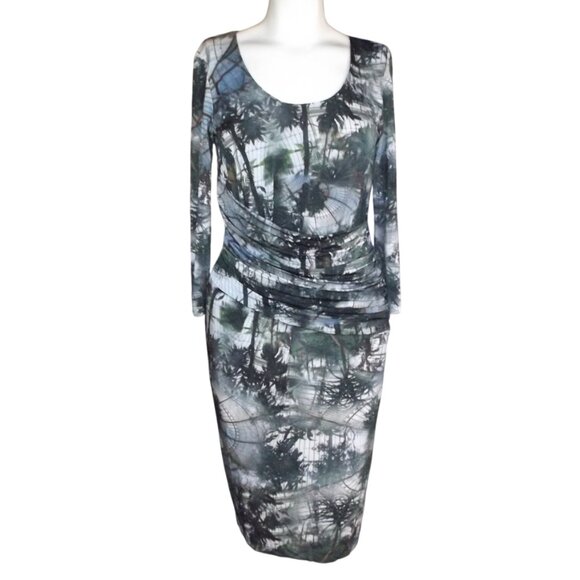 ESCADA Dress,  36/US 6, Elmonde/Forest print, Gathered Waist, Trees/Atrium, Zip - Picture 10 of 15